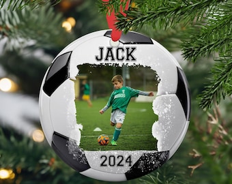 Personalized Soccer Photo Ornament, Christmas Keepsake Ornament, Soccer Player Gift Boy or Girl, (Ceramic or Aluminum 3")
