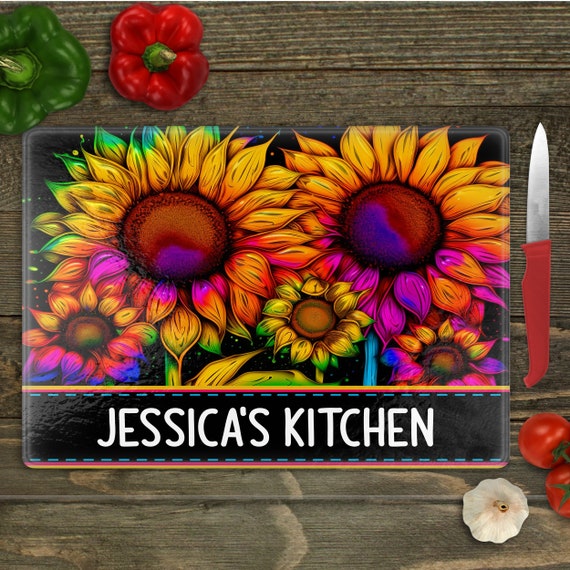 Personalized Sunflower Cutting Board, Sunflower Kitchen Decor