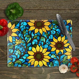 Sunflower Stained Glass Cutting Board, Spring Sunflower Kitchen Decor, Gift for Daughter, Gift for Inlaw, Christmas Gift Her, Mother's Day
