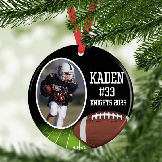 Personalized Football Picture Christmas Ornament, Football Keepsake Christmas Gift,   Ornament For Boy, (Ceramic or Aluminum 3")