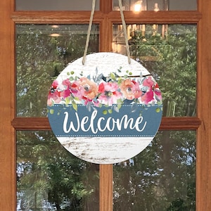 Floral Welcome Door Sign: Round Front Porch Decor, Sizes 10&quot; or 12&quot;