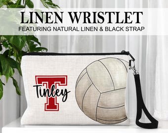 Personalized Volleyball Linen Wristlet: Toiletry Accessories Makeup Bag Size (9x6"), Team Gifts