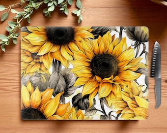 Sunflower Glass Cutting Board: New Kitchen Decor, Birthday Gift Idea, Mother's Day Gift, Charcuterie Board Gift, Sunflower Gifts
