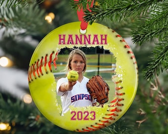 Softball Photo Ornament Personalized, Softball Picture Christmas Gift, Softball Team Gifts, Ornament For Daughter, Gift for Granddaughter