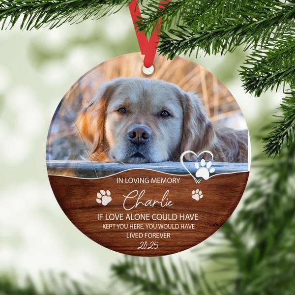 Personalized Pet Photo Memorial Ornament, Dog Loss Keepsake, Loss of Dog Sympathy Gift, (Ceramic or Aluminum 3")