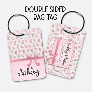 Personalized Pink Bow Luggage Tag, Preppy Name Bag Tag, Travel Accessories Her, Custom Luggage Tag, Travel Gift Daughter, Suitcase Name Tag