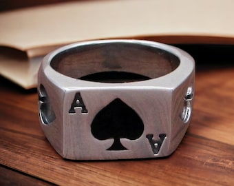 Ace of Spades Ring/ Spade Ring/ Poker Ring/ Lucky Ring/ Stainless Steel Ring for Men/ Signet Ring/ Unique Ring/ Biker Ring