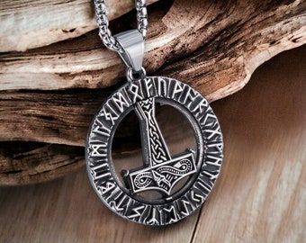 Thor's Hammer Necklace/ Viking Runes Necklace/ Mjolnir Pendant/ Viking Hammer Necklace/ Viking Necklace/ Stainless Steel Necklace