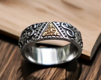 All Seeing Eye Ring/ Freemason Band Ring/ Eye of Providence Ring/ Eye Ring/ Masonic Ring/ Stainless Steel Ring/ Signet Ring/ Unique Ring