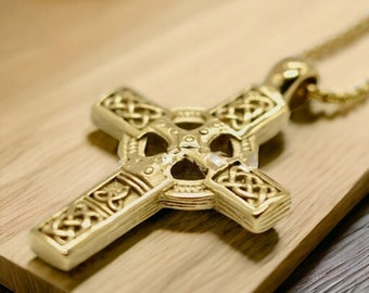 Gold Celtic Cross Pendant Necklace/ Trinity Knot Necklace/ Gold Plated Necklace/ Cross Pendant Necklace/ Cool Necklace/ Celtic Jewelry