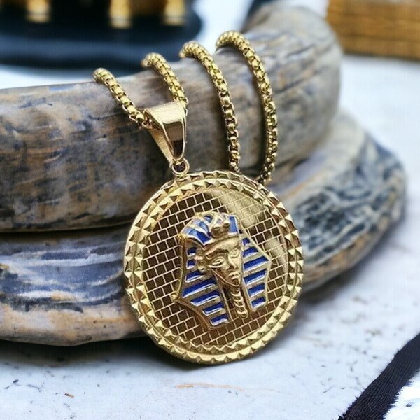 Gold Pharaoh Necklace/ King Tut Necklace/ Pharaoh Pendant/ Egyptian Necklace/ Egyptian Jewelry/ Gold Plated Stainless Steel Necklace