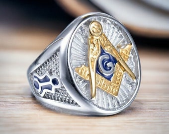 Freemason Ring/ 10k Gold Plated Ring/ Masonic Ring/ Masonic Ring/ Freemasonry Ring/ Stainless Steel Ring/ Signet Ring/ Masonic Jewelry