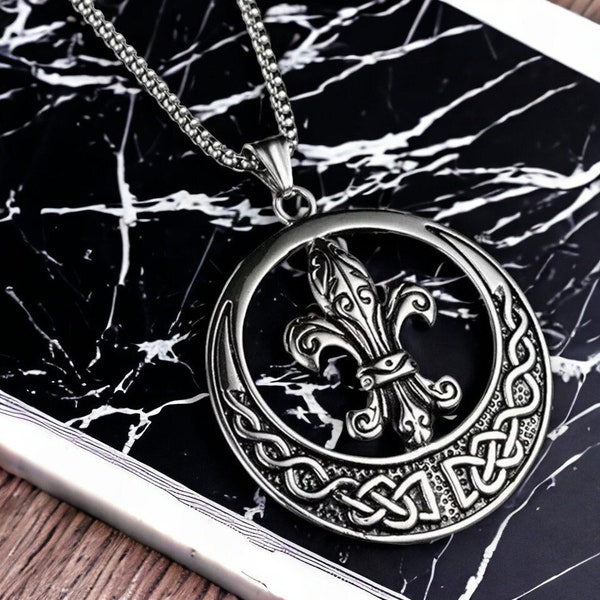 Fleur De Lis Necklace/ Celtic Necklace/ Celtic Knot Pendant/ Fleur de Lis Pendant/ Unisex Necklace/ Stainless Steel Necklace