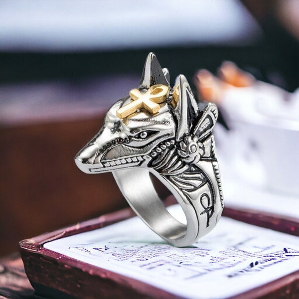 Anubis Ring/ Egyptian God of Death Ring/ Ankh Ring/ Horus Ring/ Stainless Steel Ring/ Signet Ring/ Unique Ring/ Egyptian Jewelry