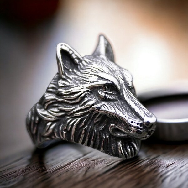 Fenrir Ring/ Wolf Head Ring/ Viking Wolf Ring/ Norse Viking Jewelry/ Norse Ring/ Wolf Ring/ Stainless Steel Ring/ Cool Ring for Men