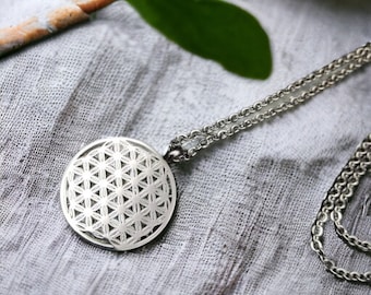 Flower Of Life Necklace/ Sacred Geometry Necklace/ Charm Pendant Necklace/ Stainless Steel Necklace/ Chain Necklace/ Unisex Necklace