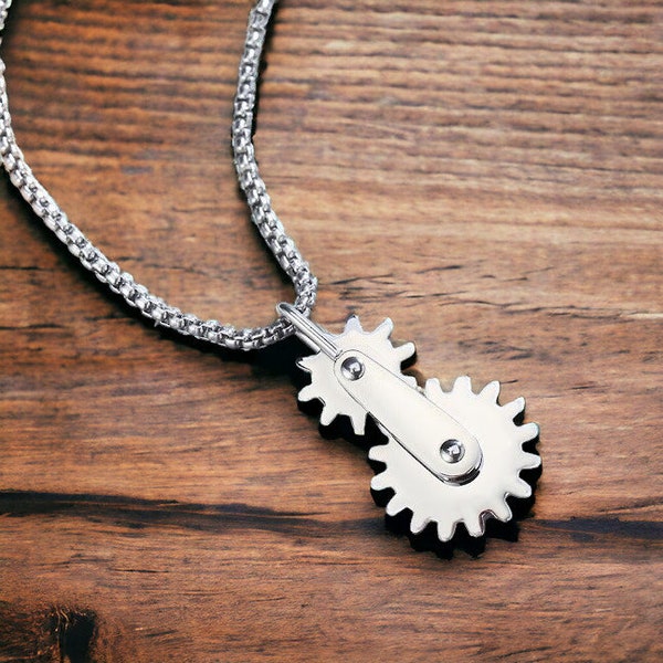 Gear Pendant Necklace/ Biker Necklace/ Unisex Necklace/ Fashion Necklace/ Gear Necklace/ Stainless Steel Necklace/ Cool Necklace