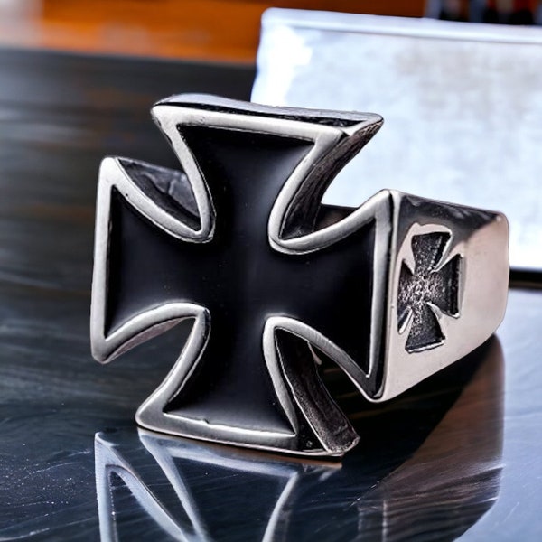 Maltese Cross Ring/ Biker Ring/ Christian Cross Ring/ Cross Ring/ Iron Cross Ring/ Stainless Steel Ring/ Unique Ring/ Ring for Men