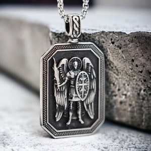 Saint Michael Necklace/ St Michael Archangel Necklace/ St Michael Medallion/ Shield Pendant/ Protection Necklace/ Stainless Steel Necklace