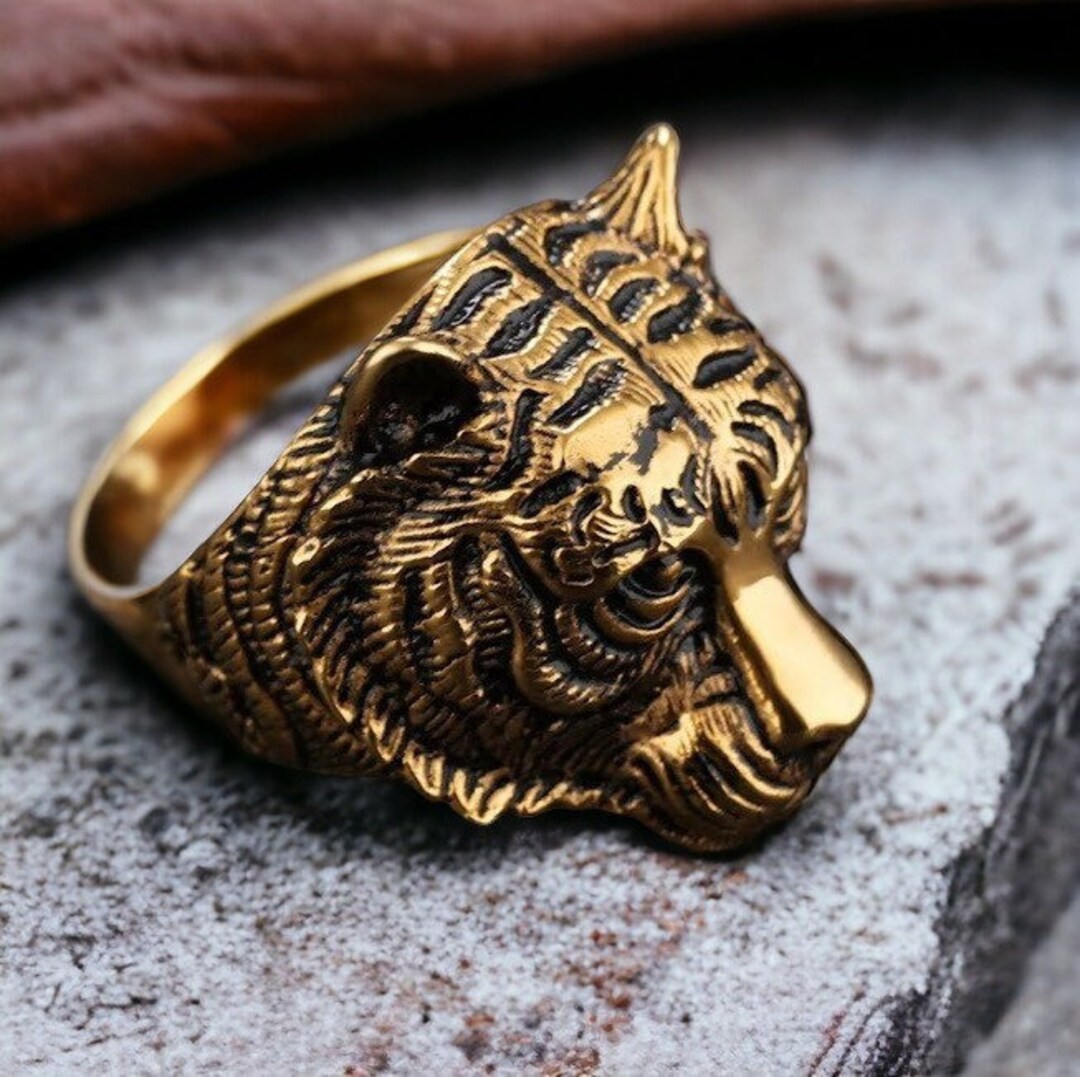 Gold Tiger Ring/ Tiger Head Ring/ Wild Tiger Ring/ Gold Plated