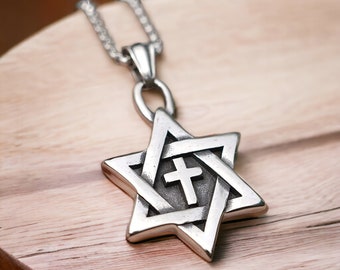 Star of David Cross Necklace/ Hexagram Necklace/ 6 Point Star Pendant/ Stainless Steel Necklace/ Charm Necklace/ Star Necklace