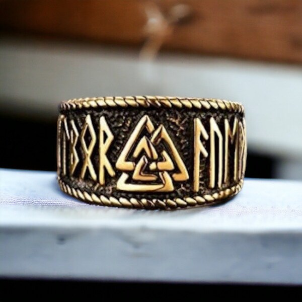 Viking Runes Ring/ Valknut Ring/ Viking Valknut Ring/ Gold Viking Ring/ Viking Jewelry/ Norse Ring/ Gold Plated Stainless Steel Ring