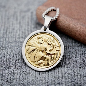 Gold St Christopher Necklace/ St Christopher Medal Necklace/ Gold Plated Stainless Steel Pendant/ St Christopher Medallion/ Amulet Necklace