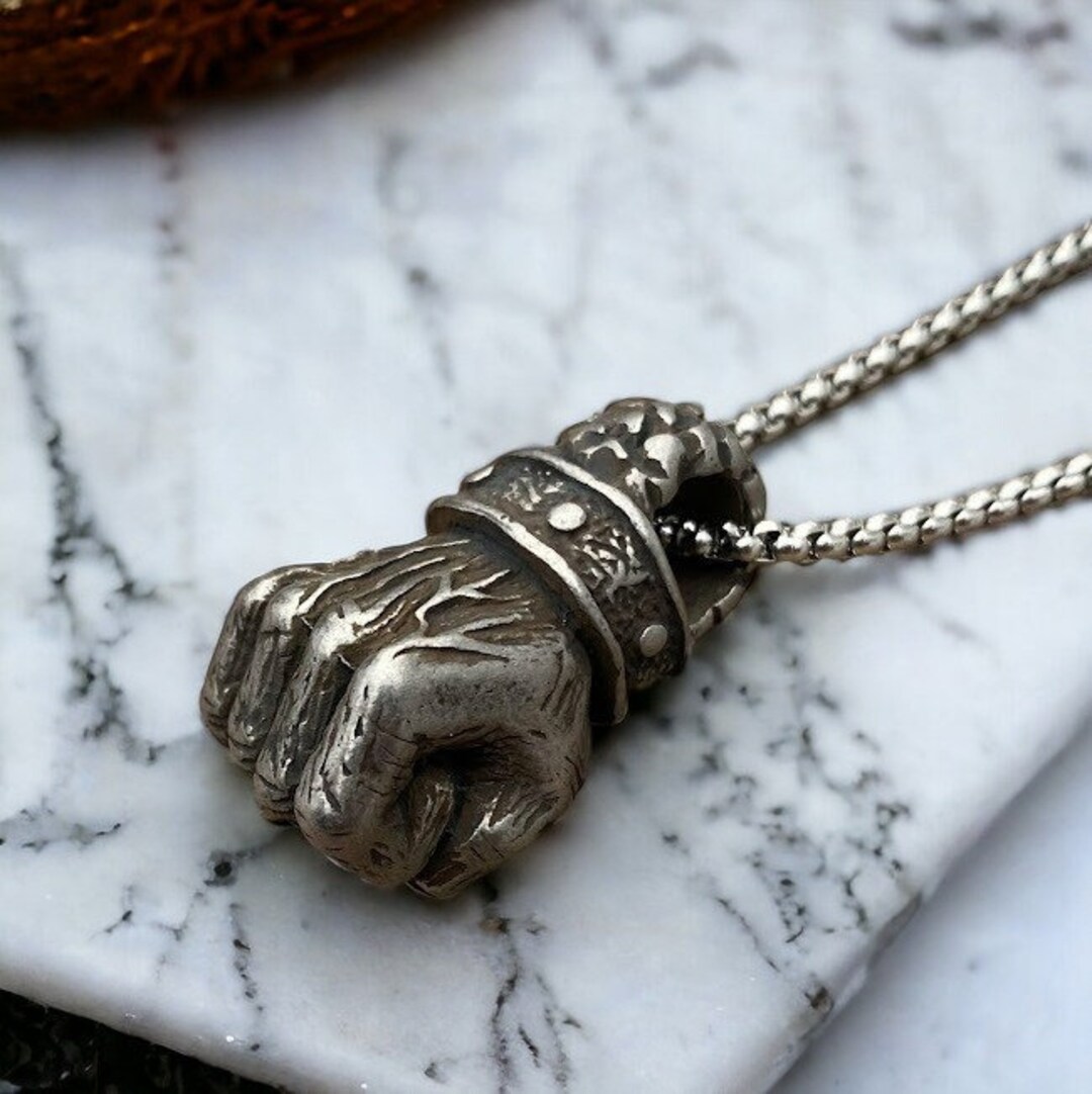 Black Power Fist Necklace/ Vintage Style Necklace/ Boxing Pendant/black