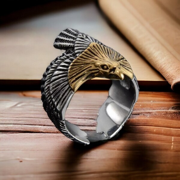 Eagle Ring/ Gold Plated Eagle Ring/ Hawk Ring/ Bird Ring/ Stainless Steel Ring/ Biker Ring/ Unique Ring/ Unique Jewelry/ Cool Ring