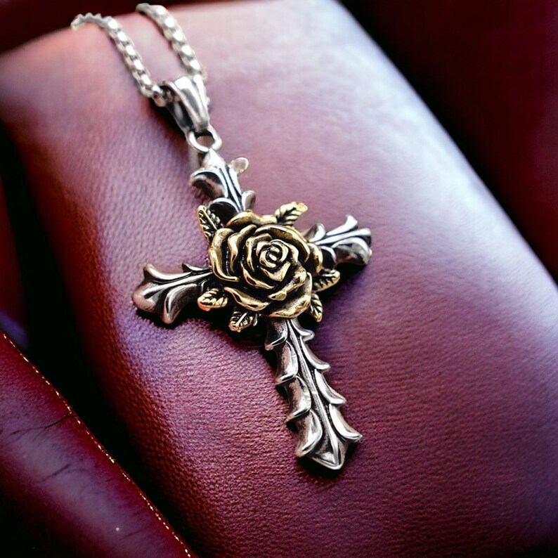 Rosicrucian Cross Necklace/ Gothic Cross Necklace/ Rose Cross Necklace/ Cross Pendant Necklace