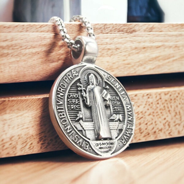 St Benedict Medal/ Saint Benedict Necklace/ Cross Pendant/ Medallion Necklace/ St Benedict Exorcism Necklace/ Stainless Steel Necklace