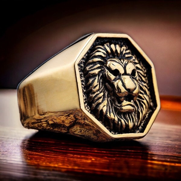 Lion Family Crest Ring - Black Onyx - Esoteric Shoulders - Gold Plated