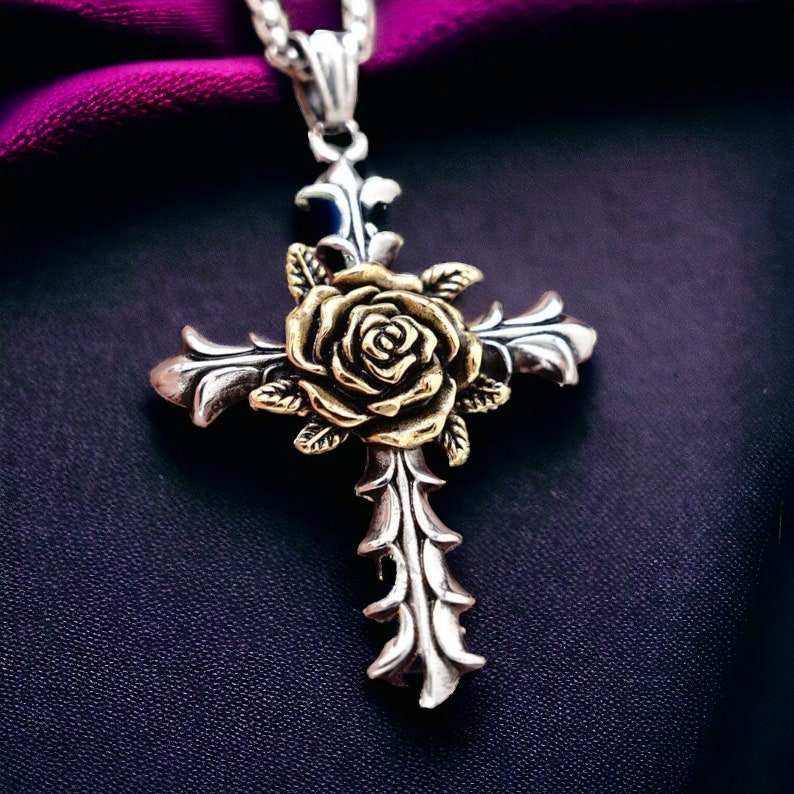 Rosicrucian Cross Necklace/ Gothic Cross Necklace/ Rose Cross Necklace/ Cross Pendant Necklace