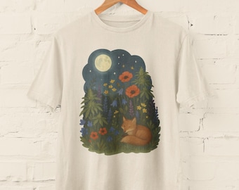 Moonlit Meadow Watercolor T-Shirt - Nature Lover Gift, Eco-Friendly Tees, Cozy Casual Wear, Gift for Animal Lovers, Wildlife Art Tee