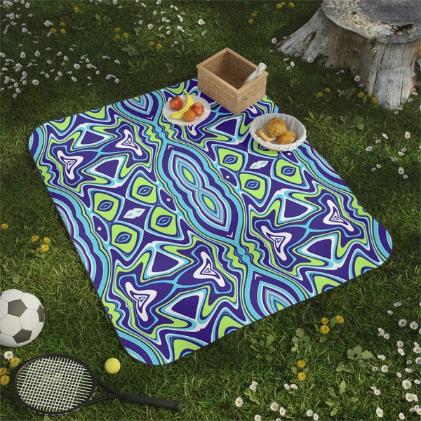 Trippy Mystery Machine Picnic Blanket, Outdoor Concert Blanket; Sitting Blanket for Music Festivals, Psychedelic Blanket for Beaches/ Parks