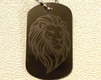 Regal lion laser engraved military style dog tag