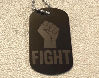 Fight fist laser engraved limited edition dog tag