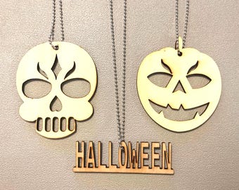 Three-piece Halloween statement necklace set with spooky charm pendants
