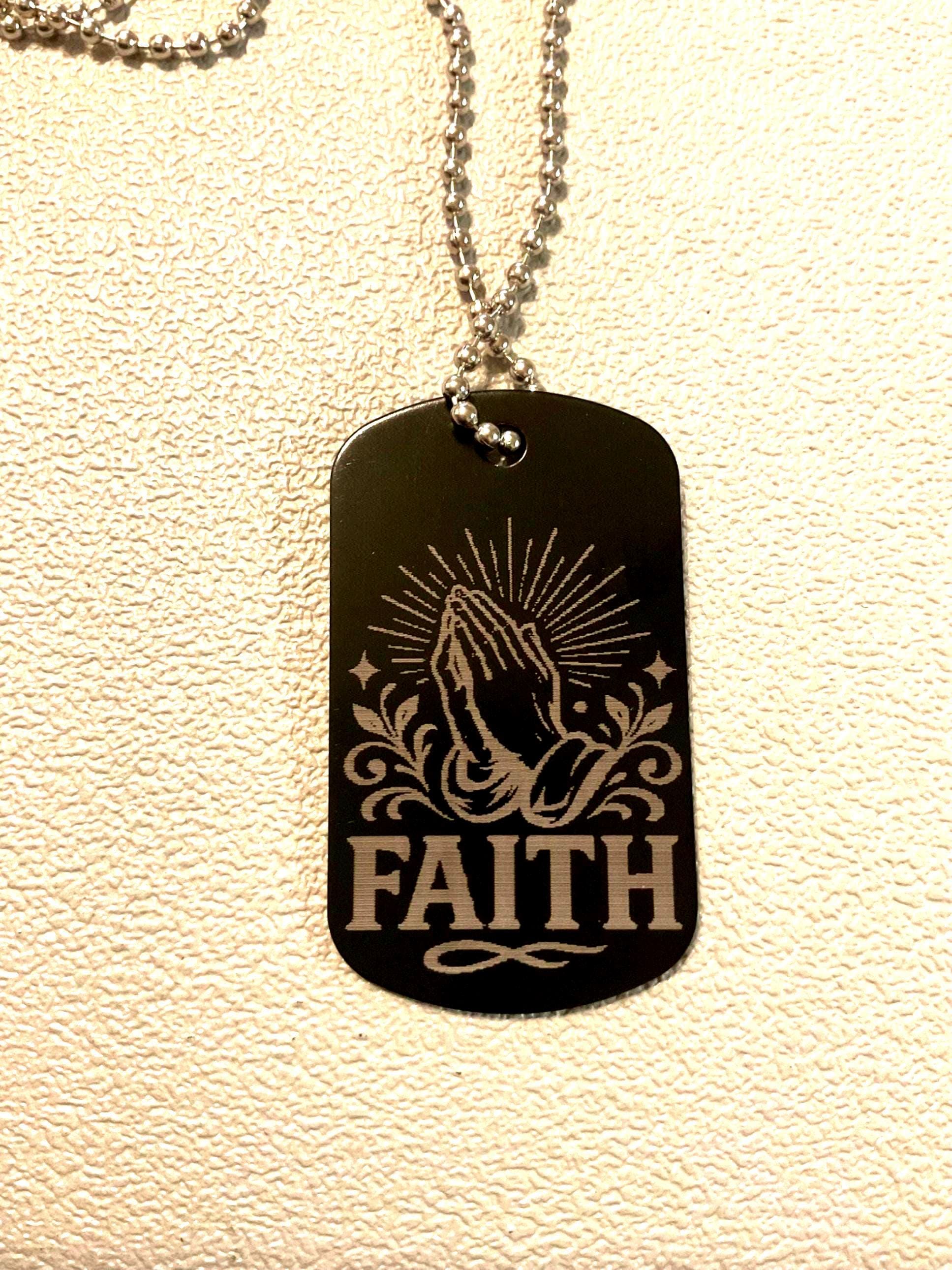 Laser engraved Faith military style dog tag with chain