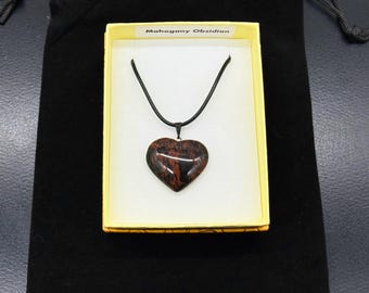 Mahogany obsidian heart pendant on a chain