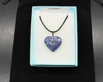 Blue sodalite heart gemstone pendant necklace