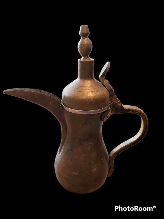 Antique Islamic Coffee Pot Dallah Middle Eastern Arabic Brass Hand Forged Pot Dallah
