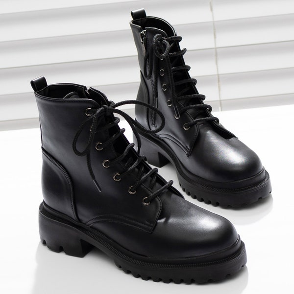 Leather Combat Boots - Etsy