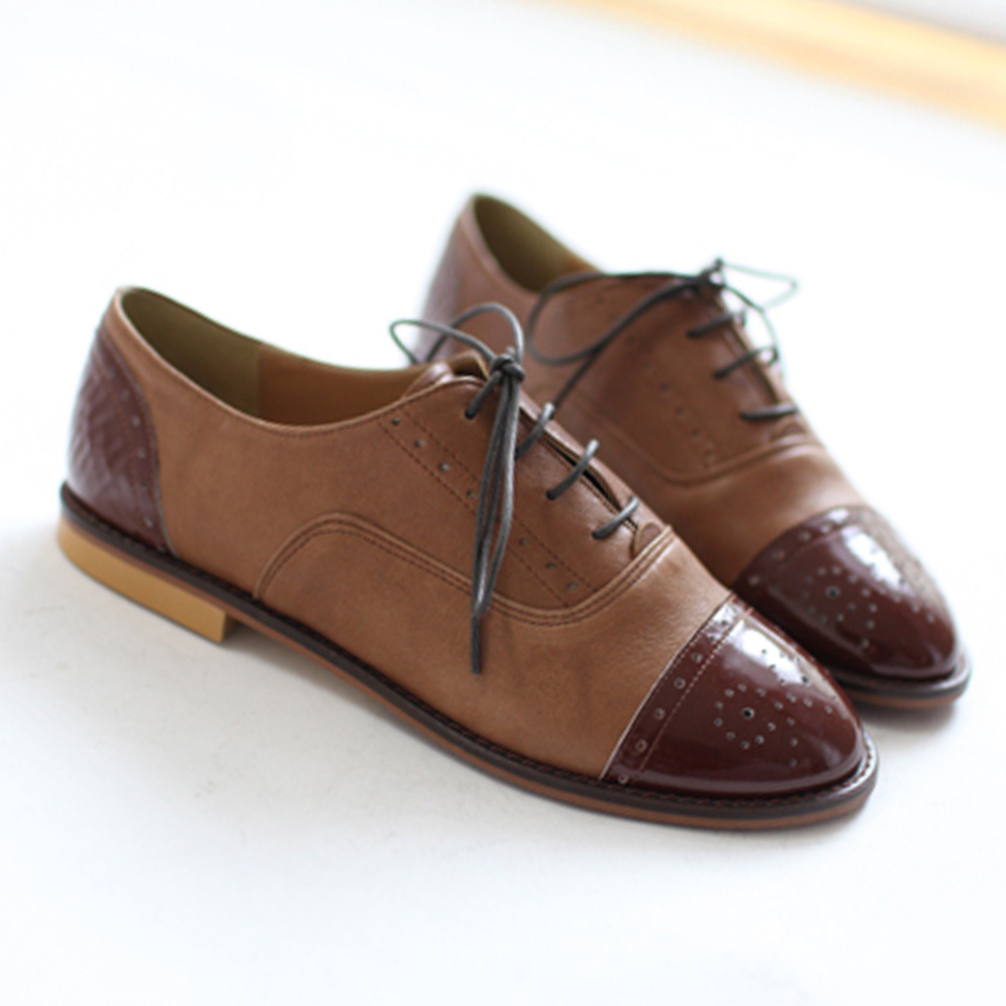 Lace-up Oxfords, Women's Handmade Leather Shoes, 5 Colors: Brown, Black ...