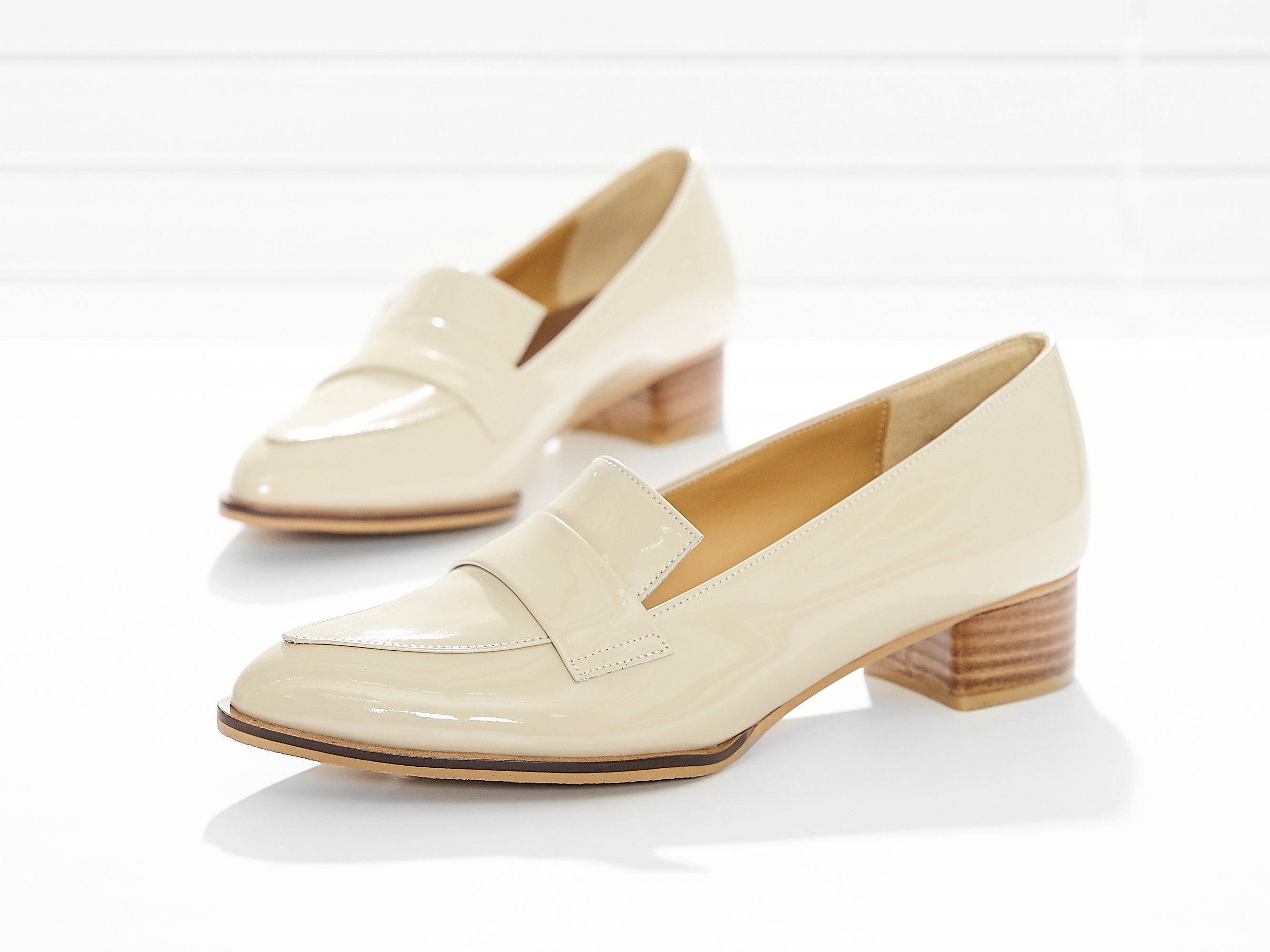 Patent Enamel Minimalist Penny Loafers Women's Handmade - Etsy