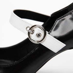 Belt Strap Accent Pointy Toe High Heel Pumps, Women's Handmade Leather Shoes, 2 Colors: White & Black, All Black image 6