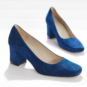 Blue suede hot sale chunky heels