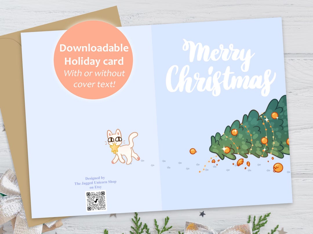 PRINTABLE Cute Holiday Greeting Card, Funny Cat, Kitten, Christmas ...
