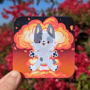 Muffin Chaos Sticker, Waterproof, Matte, Vinyl, Gift, Funny, Cute, Silly, Meme, Blue, Dog
