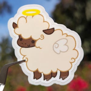 Sticker ange agneau, imperméable, brillant, vinyle, cadeau, mignon, diable, enfer, paradis, mouton,